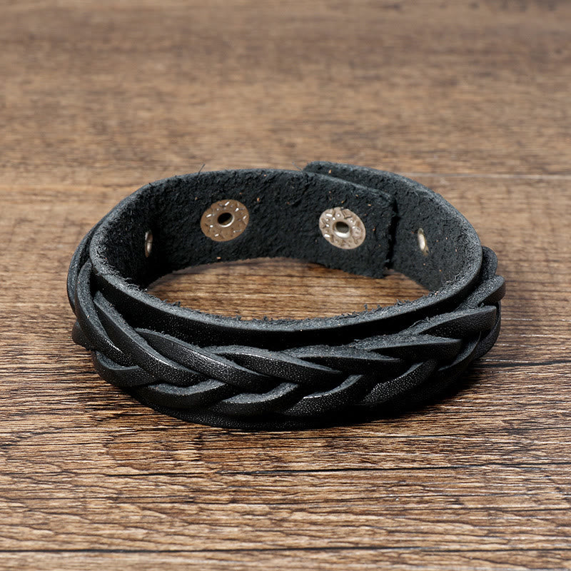 Vintage Weaving Leather Adjustable Buckle Strengthen Bracelet