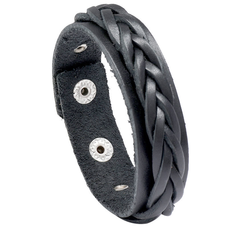 Vintage Weaving Leather Adjustable Buckle Strengthen Bracelet