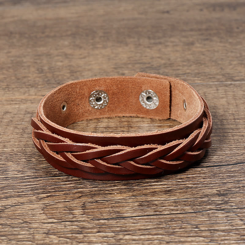 Vintage Weaving Leather Adjustable Buckle Strengthen Bracelet