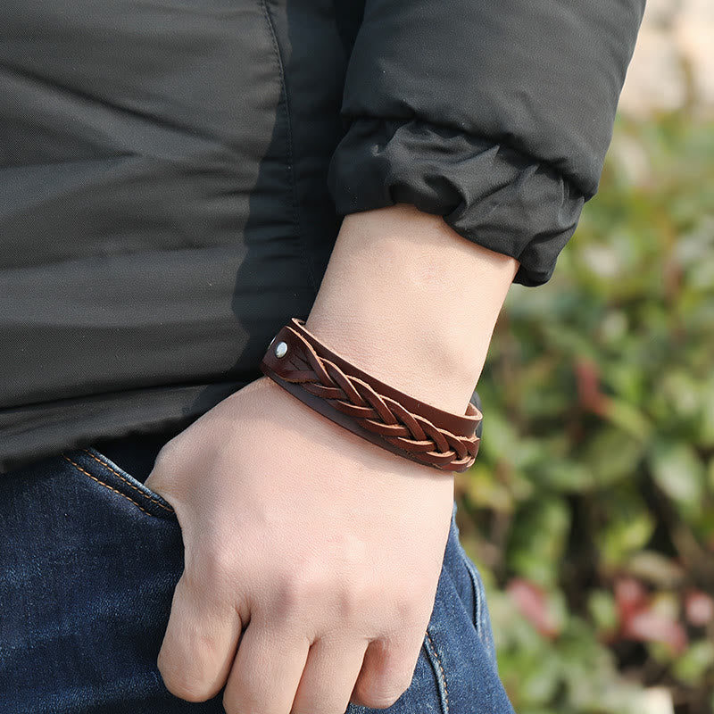 Vintage Weaving Leather Adjustable Buckle Strengthen Bracelet