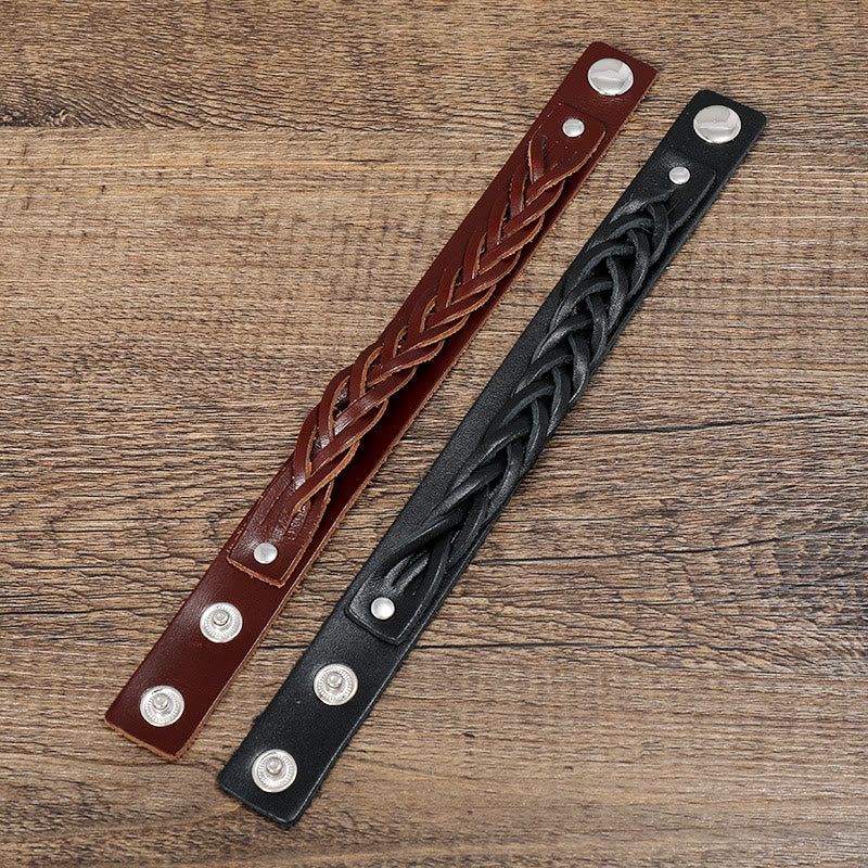 Vintage Weaving Leather Adjustable Buckle Strengthen Bracelet