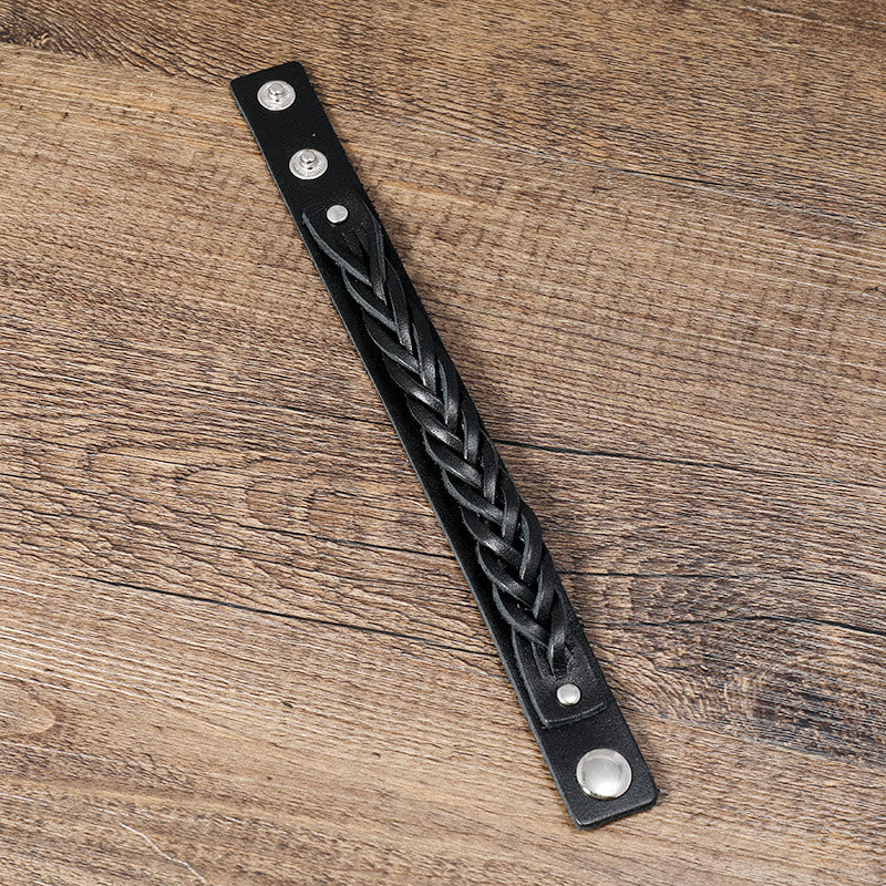 Vintage Weaving Leather Adjustable Buckle Strengthen Bracelet