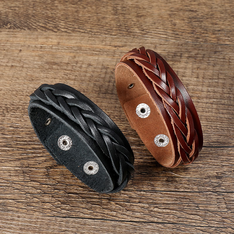 Vintage Weaving Leather Adjustable Buckle Strengthen Bracelet