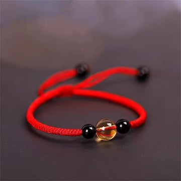 Handcrafted Citrine Black Obsidian Bead King Kong Knot Peace Knot Luck Rope Bracelet