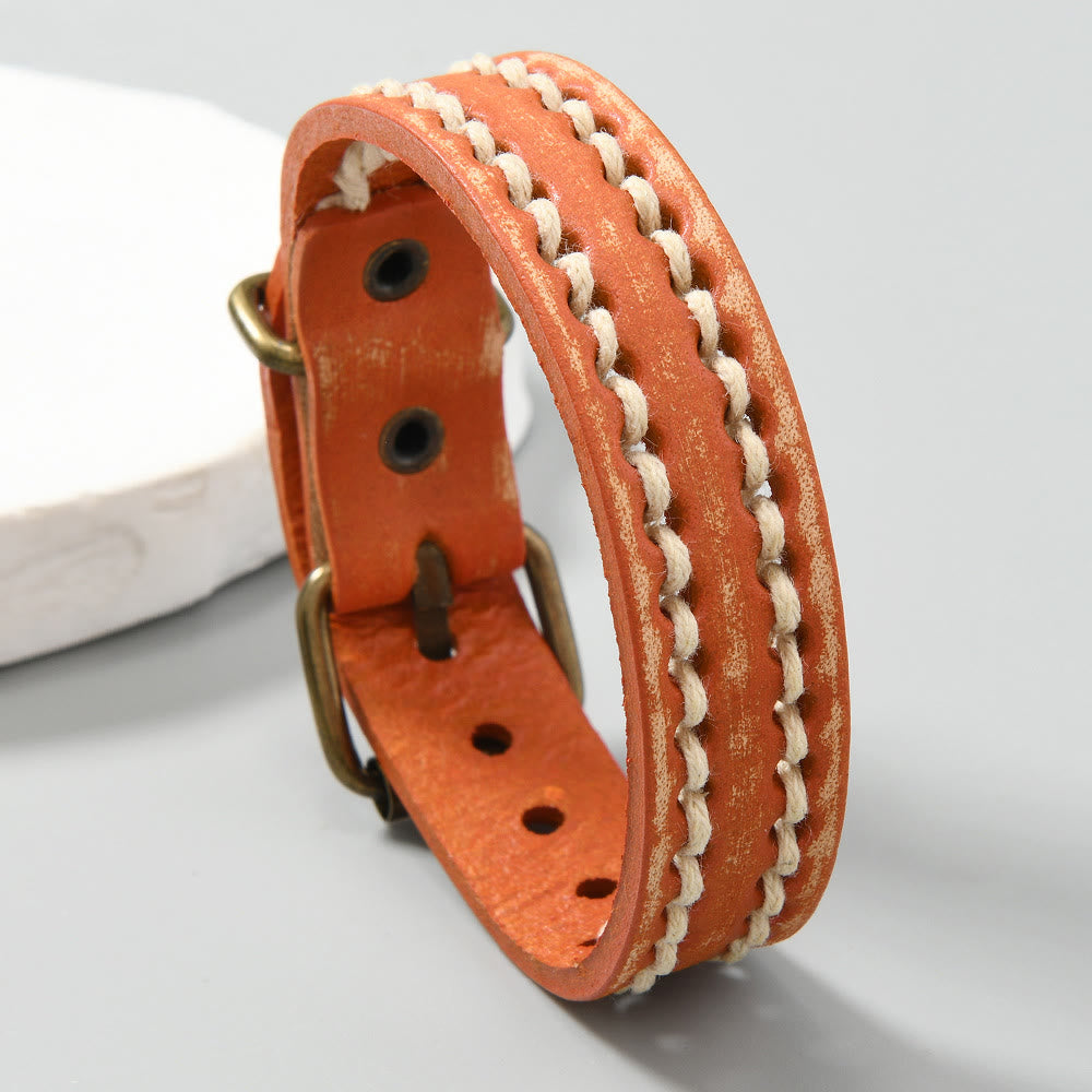 Vintage Leather Adjustable Buckle Strengthen Bracelet