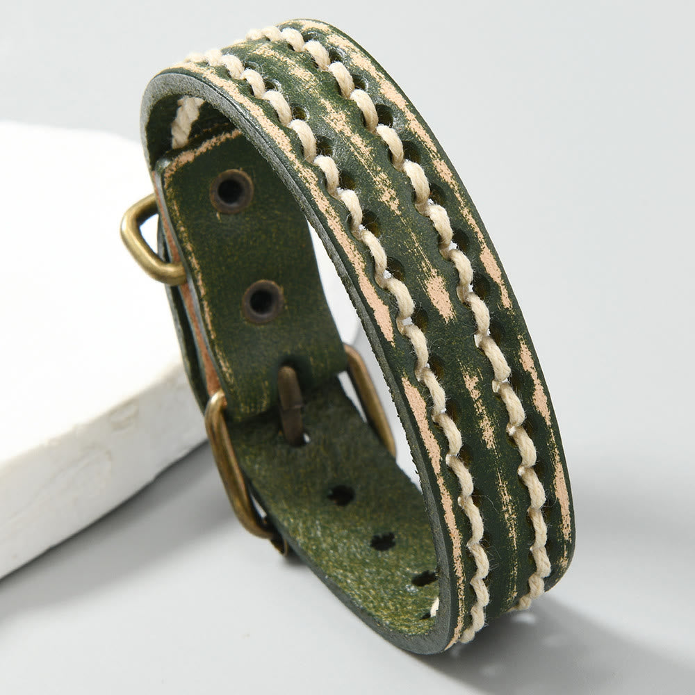 Vintage Leather Adjustable Buckle Strengthen Bracelet
