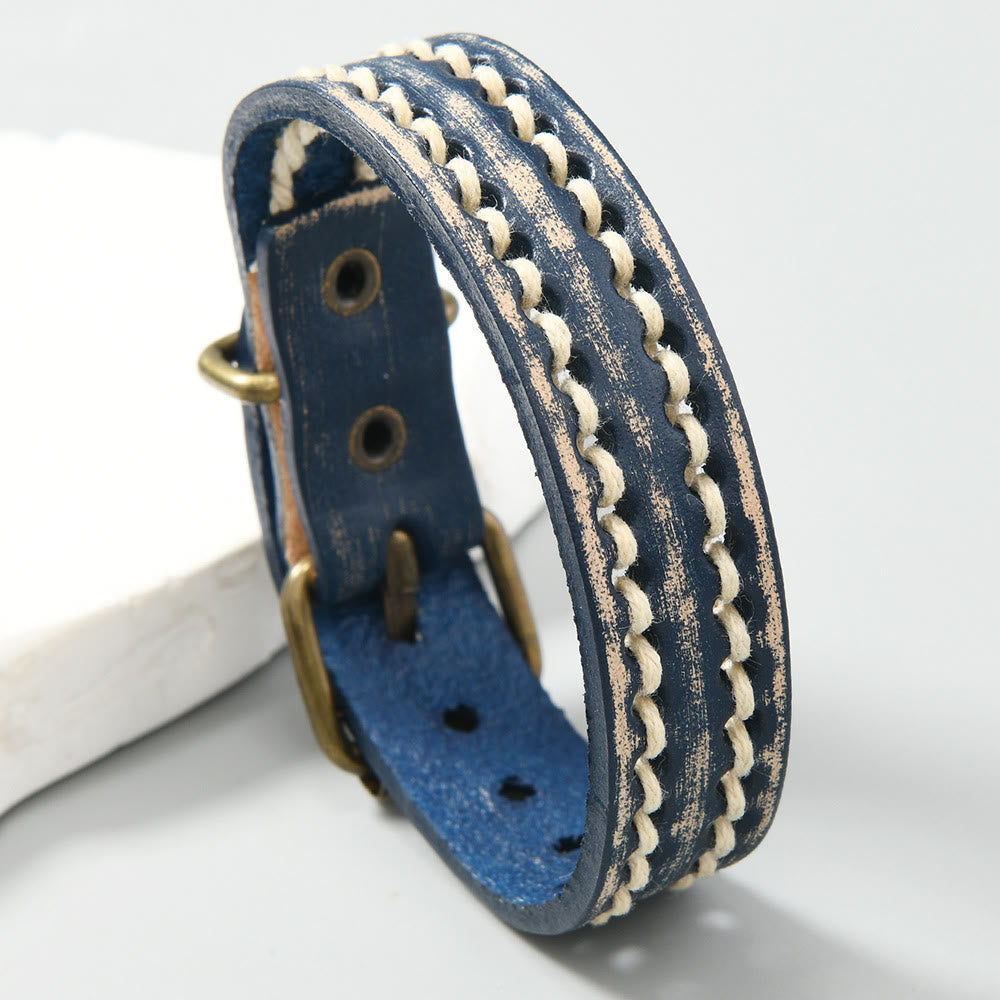 Vintage Leather Adjustable Buckle Strengthen Bracelet