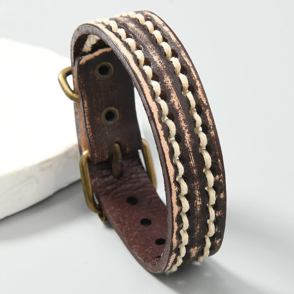 Vintage Leather Adjustable Buckle Strengthen Bracelet