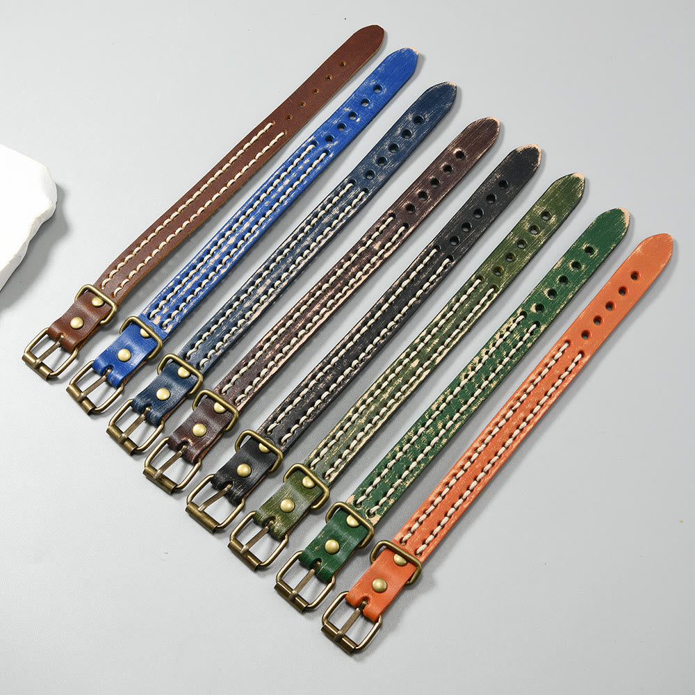 Vintage Leather Adjustable Buckle Strengthen Bracelet