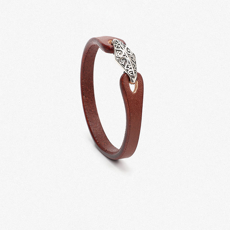 925 Sterling Silver & Leather Multi-Wrap Engraved Buckle Bracelet