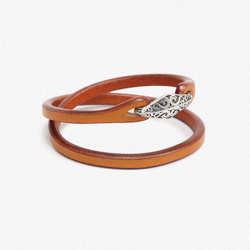 925 Sterling Silver & Leather Multi-Wrap Engraved Buckle Bracelet