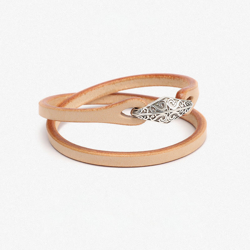 925 Sterling Silver & Leather Multi-Wrap Engraved Buckle Bracelet