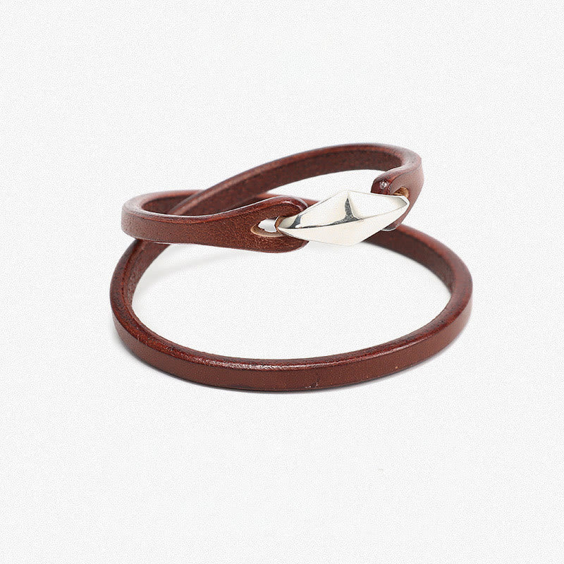 925 Sterling Silver & Leather Multi-Wrap Engraved Buckle Bracelet