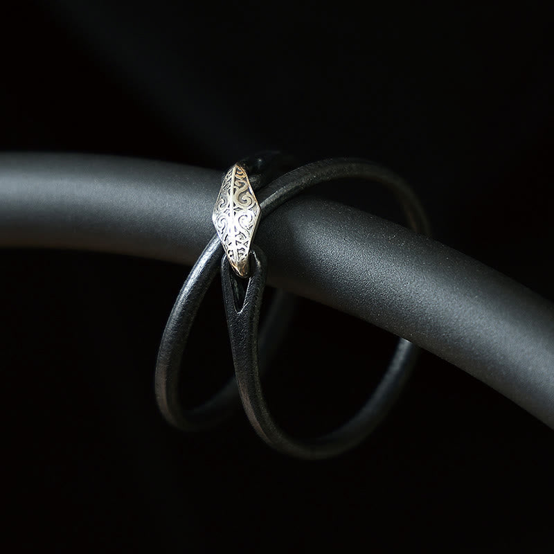 925 Sterling Silver & Leather Multi-Wrap Engraved Buckle Bracelet
