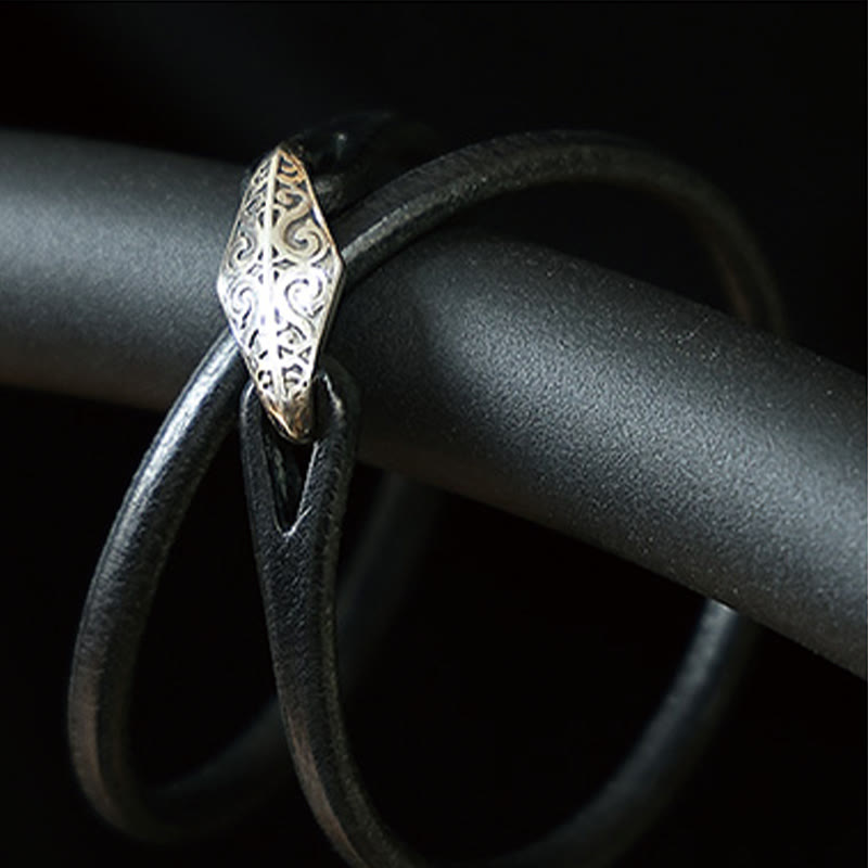 925 Sterling Silver & Leather Multi-Wrap Engraved Buckle Bracelet