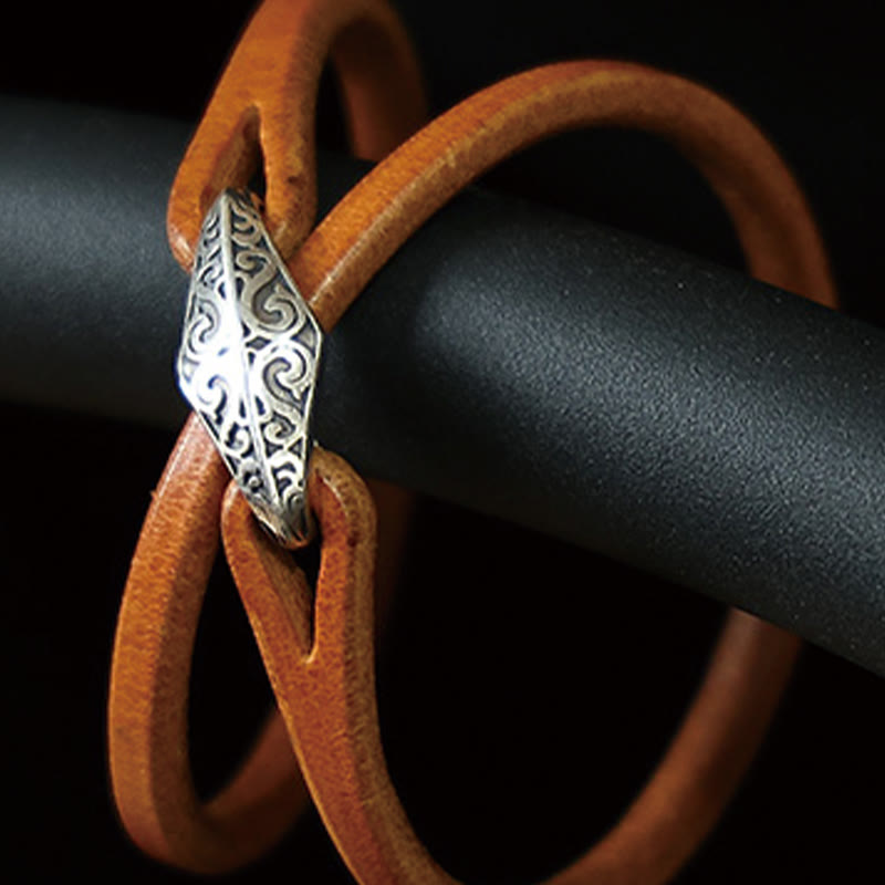 925 Sterling Silver & Leather Multi-Wrap Engraved Buckle Bracelet