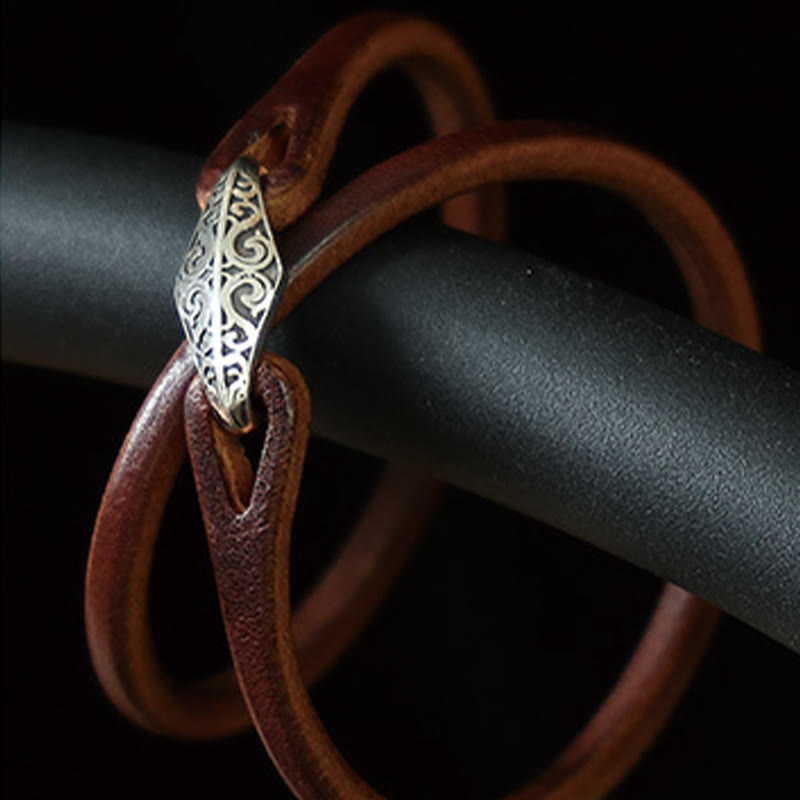 925 Sterling Silver & Leather Multi-Wrap Engraved Buckle Bracelet