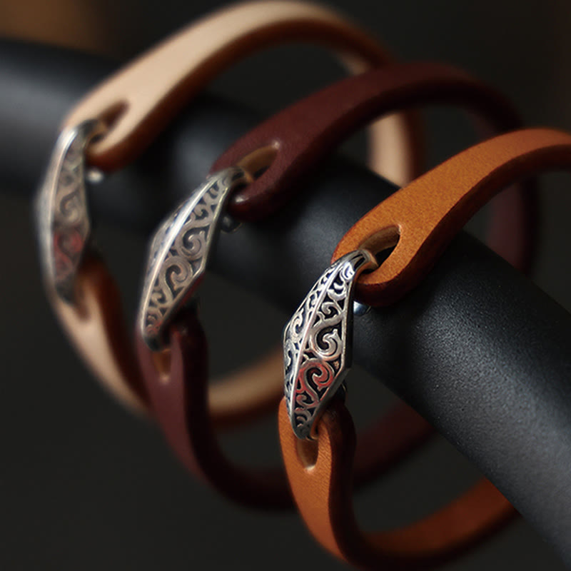 925 Sterling Silver & Leather Multi-Wrap Engraved Buckle Bracelet