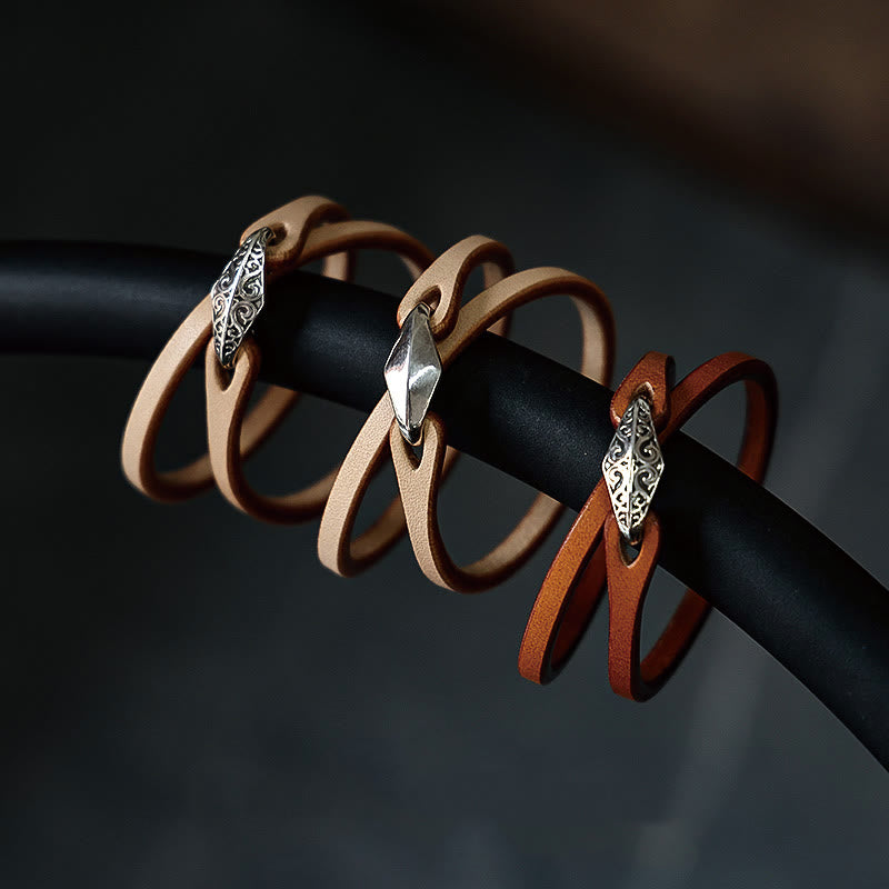925 Sterling Silver & Leather Multi-Wrap Engraved Buckle Bracelet