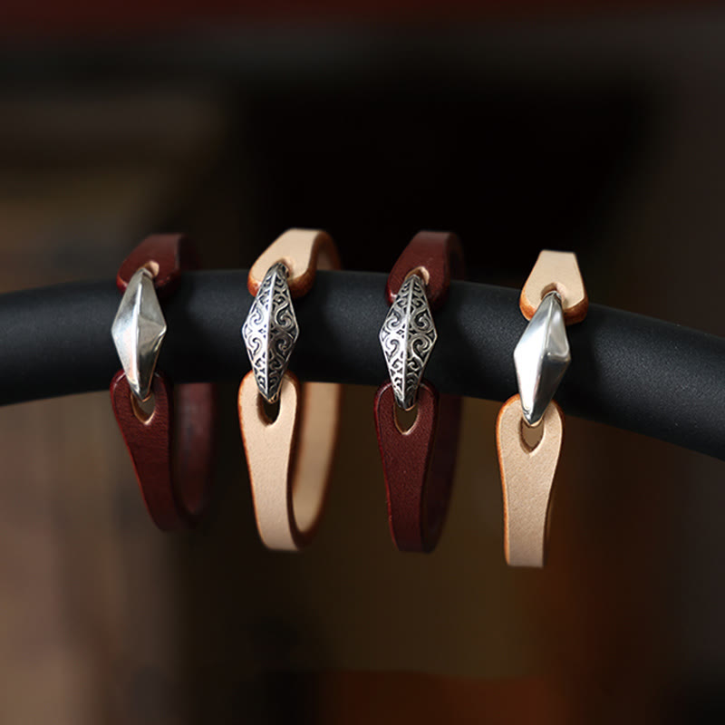 925 Sterling Silver & Leather Multi-Wrap Engraved Buckle Bracelet
