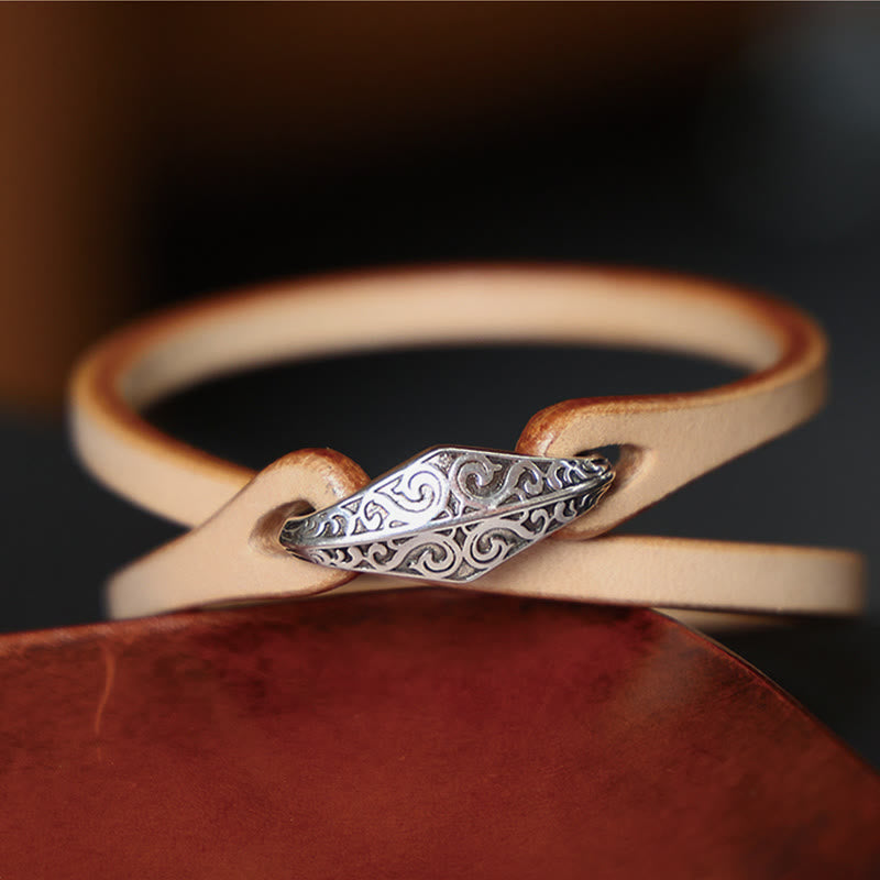 925 Sterling Silver & Leather Multi-Wrap Engraved Buckle Bracelet