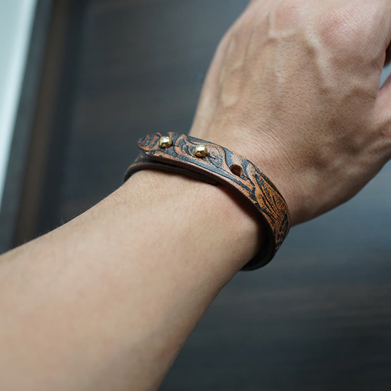 Vintage Printed Leather Adjustable Buckle Balance Bracelet