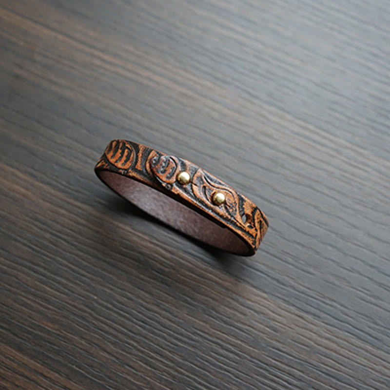 Vintage Printed Leather Adjustable Buckle Balance Bracelet