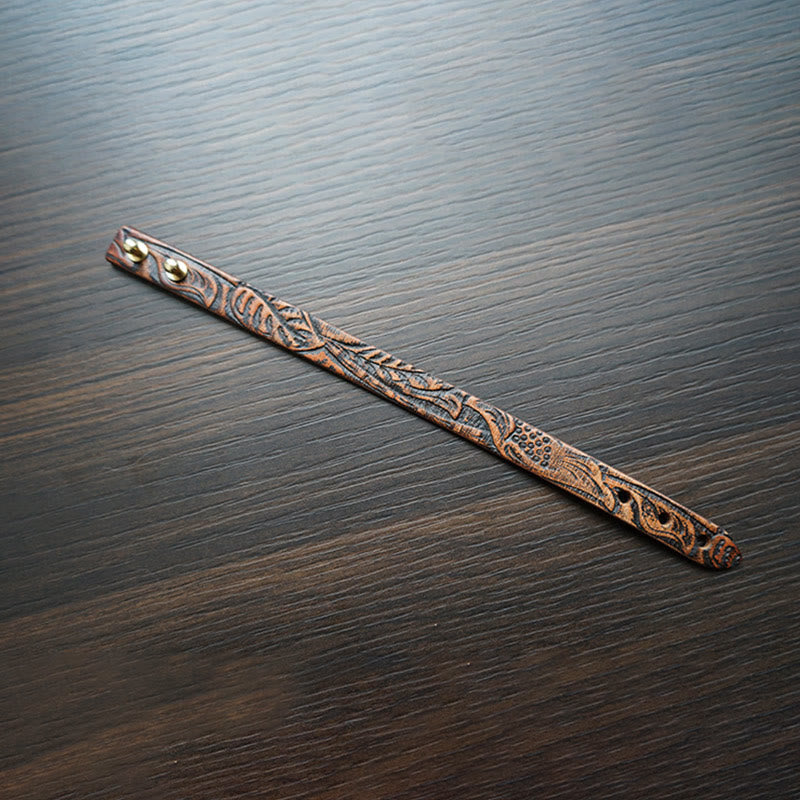 Vintage Printed Leather Adjustable Buckle Balance Bracelet