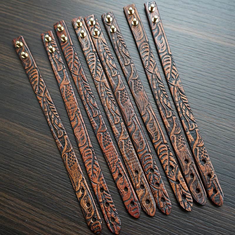 Vintage Printed Leather Adjustable Buckle Balance Bracelet