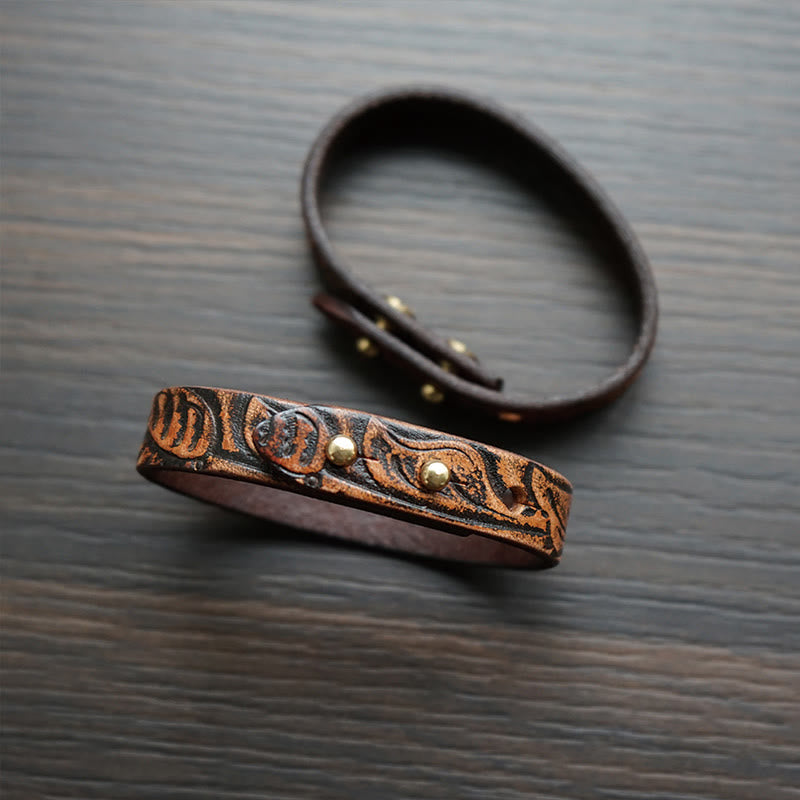 Vintage Printed Leather Adjustable Buckle Balance Bracelet