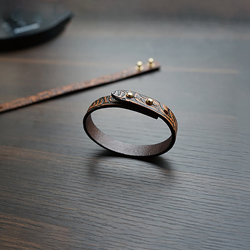 Vintage Printed Leather Adjustable Buckle Balance Bracelet