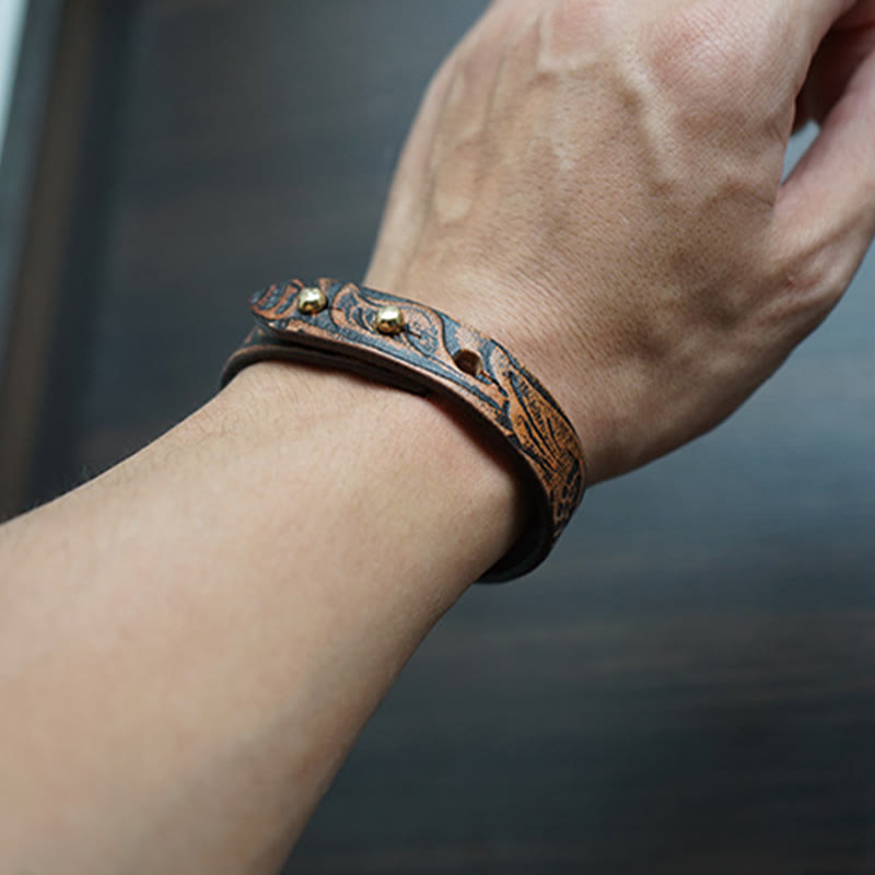 Vintage Printed Leather Adjustable Buckle Balance Bracelet