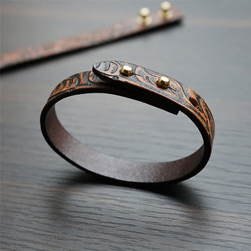 Vintage Printed Leather Adjustable Buckle Balance Bracelet