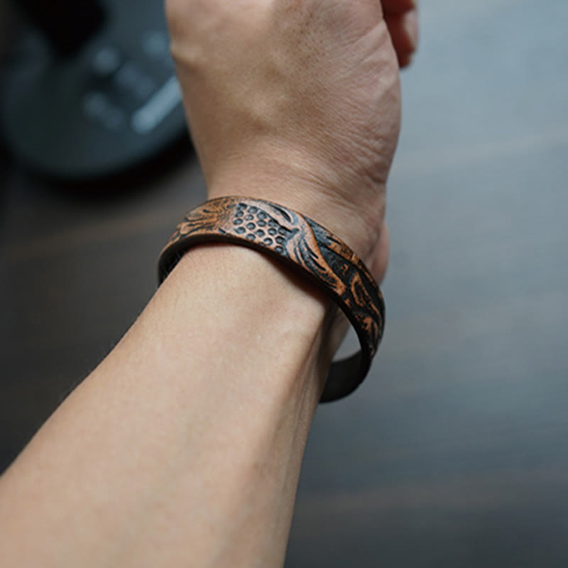 Vintage Printed Leather Adjustable Buckle Balance Bracelet