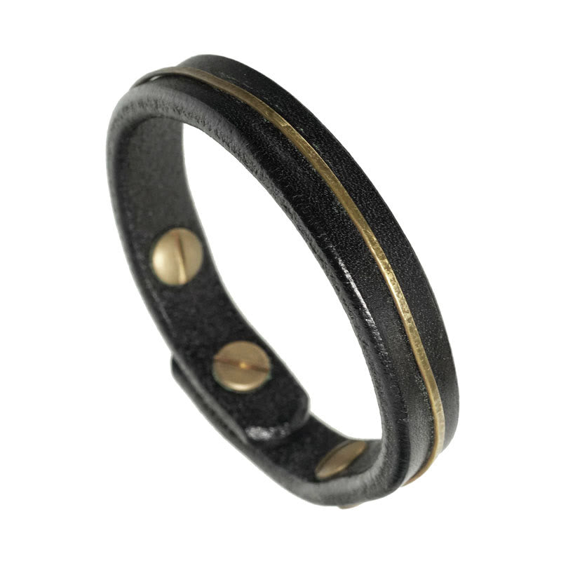 Vintage Leather Copper Brass Wire Healing Bangle Bracelet