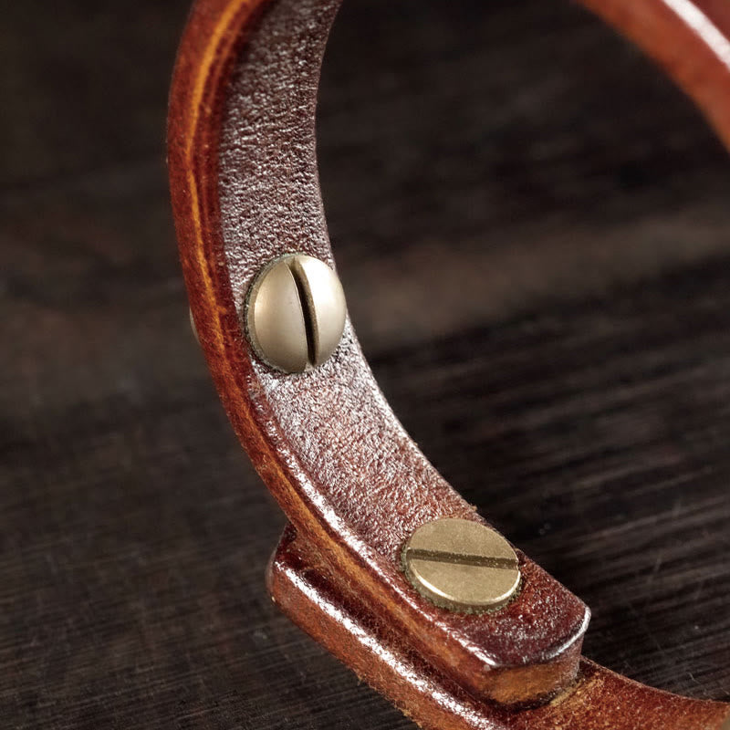 Vintage Leather Copper Brass Wire Healing Bangle Bracelet