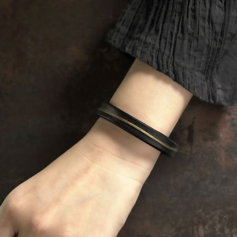 Vintage Leather Copper Brass Wire Healing Bangle Bracelet