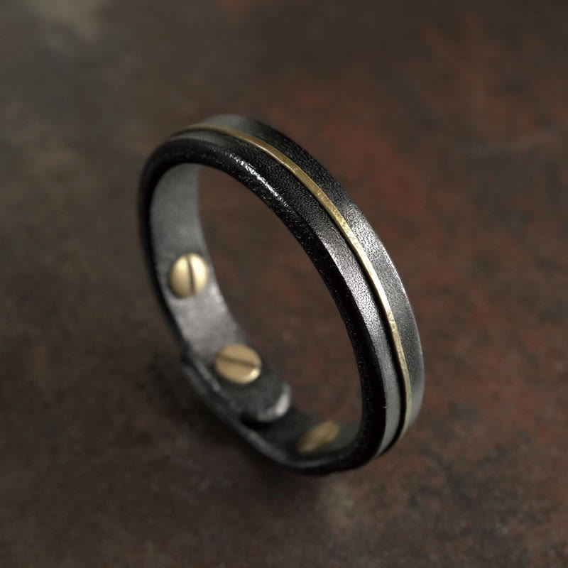 Vintage Leather Copper Brass Wire Healing Bangle Bracelet