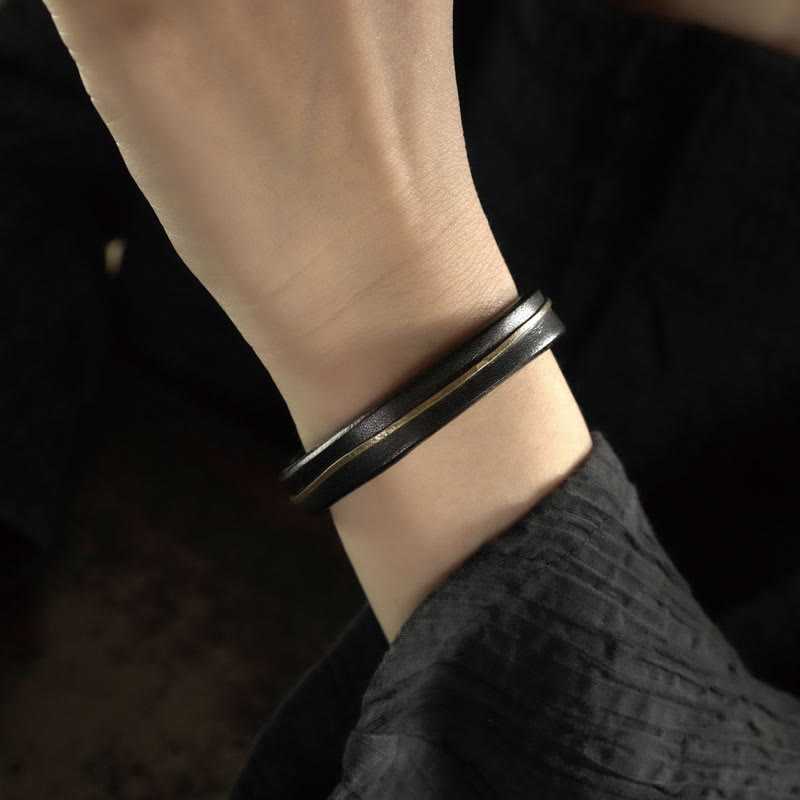 Vintage Leather Copper Brass Wire Healing Bangle Bracelet