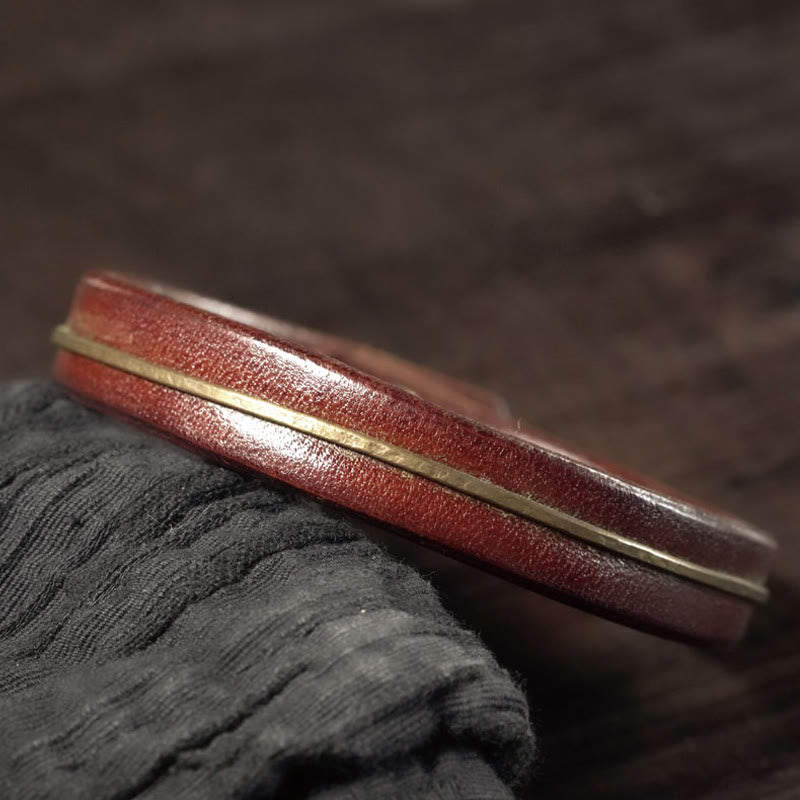 Vintage Leather Copper Brass Wire Healing Bangle Bracelet