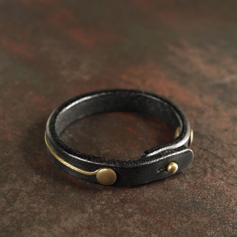 Vintage Leather Copper Brass Wire Healing Bangle Bracelet