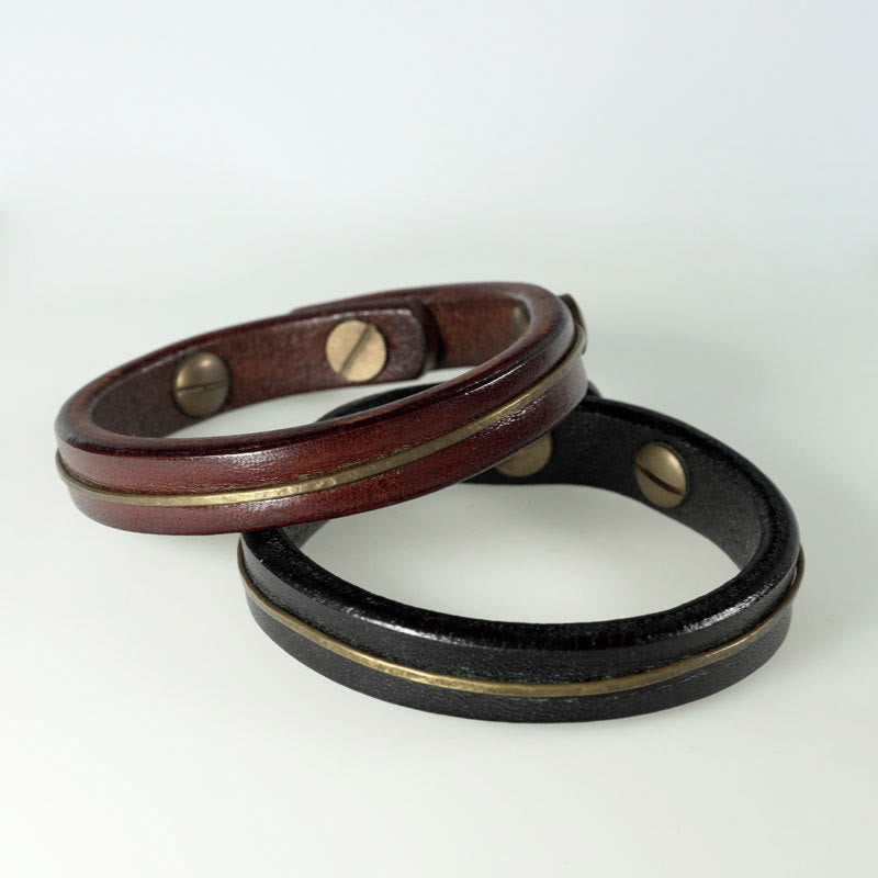 Vintage Leather Copper Brass Wire Healing Bangle Bracelet