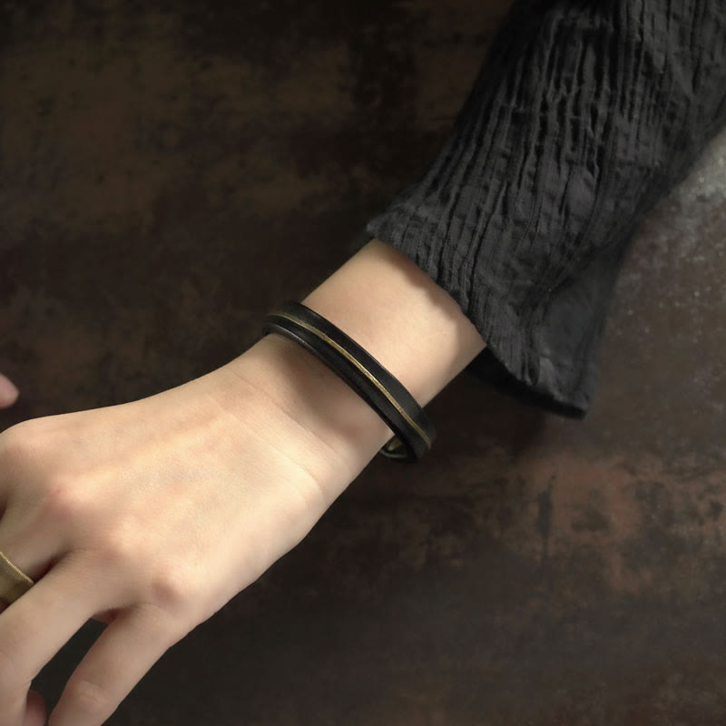 Vintage Leather Copper Brass Wire Healing Bangle Bracelet