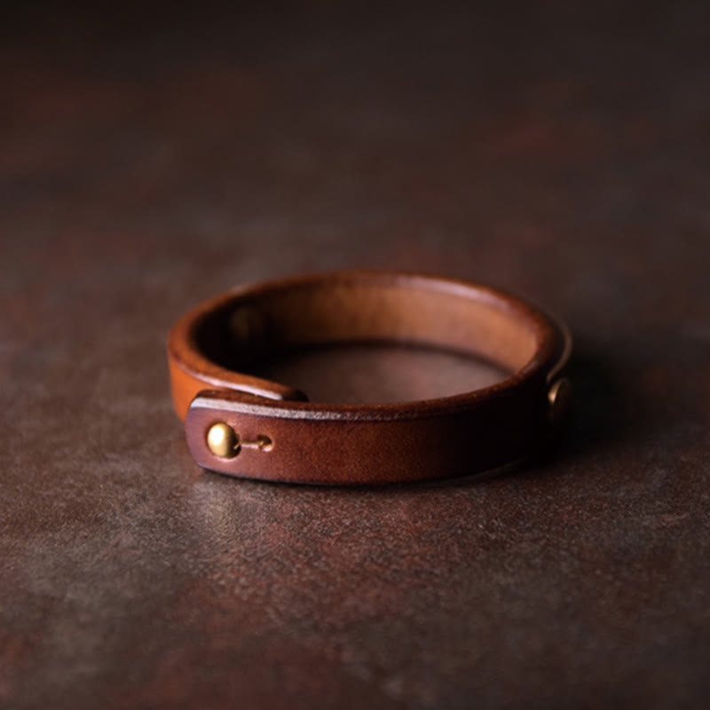 Vintage Leather Copper Brass Balance Bangle Bracelet