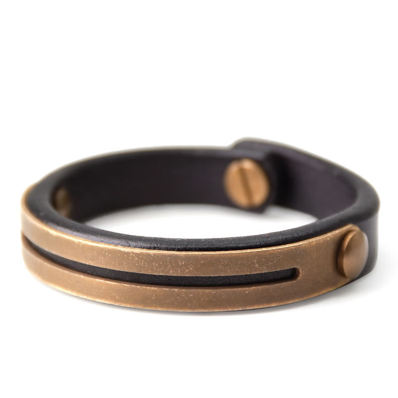 Vintage Leather Copper Brass Balance Bangle Bracelet