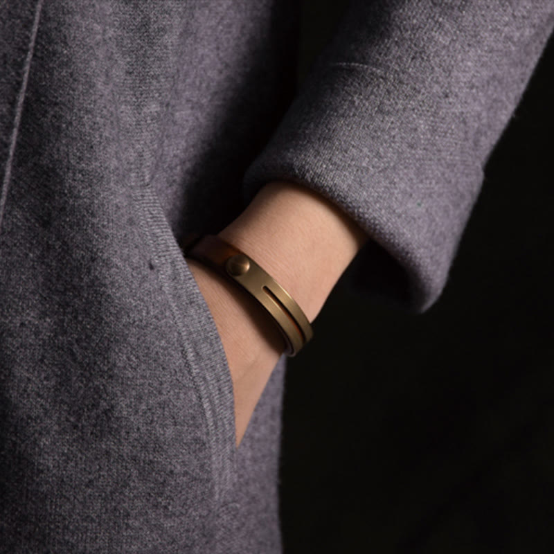 Vintage Leather Copper Brass Balance Bangle Bracelet