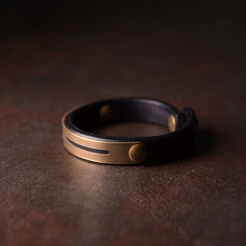 Vintage Leather Copper Brass Balance Bangle Bracelet