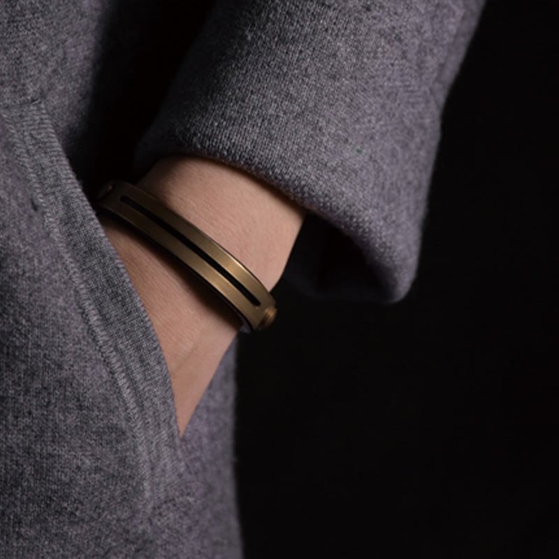 Vintage Leather Copper Brass Balance Bangle Bracelet