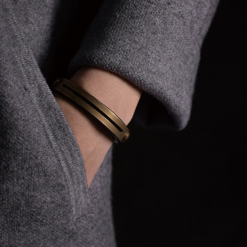 Vintage Leather Copper Brass Balance Bangle Bracelet