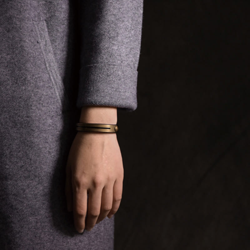 Vintage Leather Copper Brass Balance Bangle Bracelet